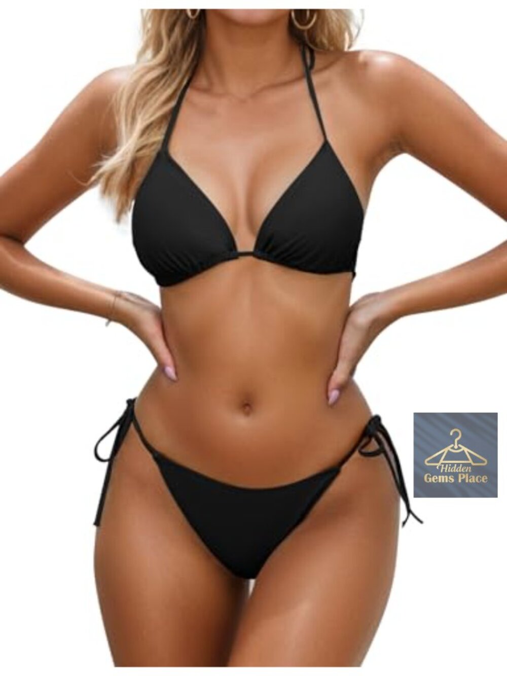 Women's Two Piece Triangle Thong Bikini Set Halter Neck Swimwear